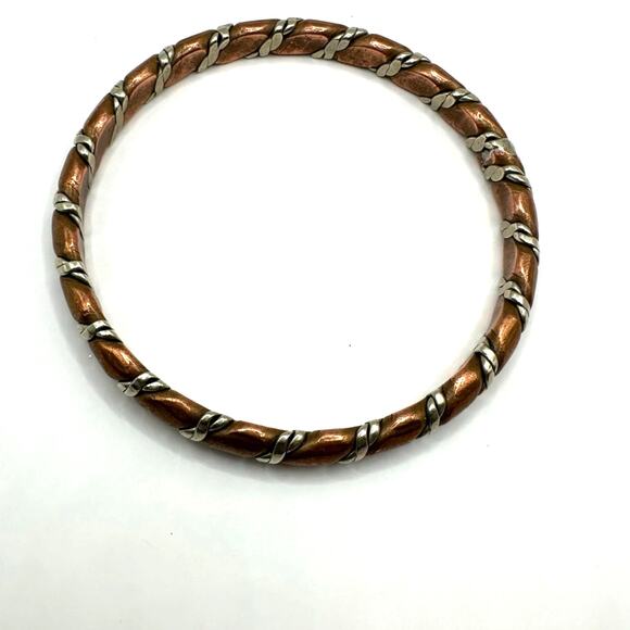 Copper Twist Bangle Bracelet Silver tone Heavy Western Southwestern Rustic Metal - Picture 9 of 10